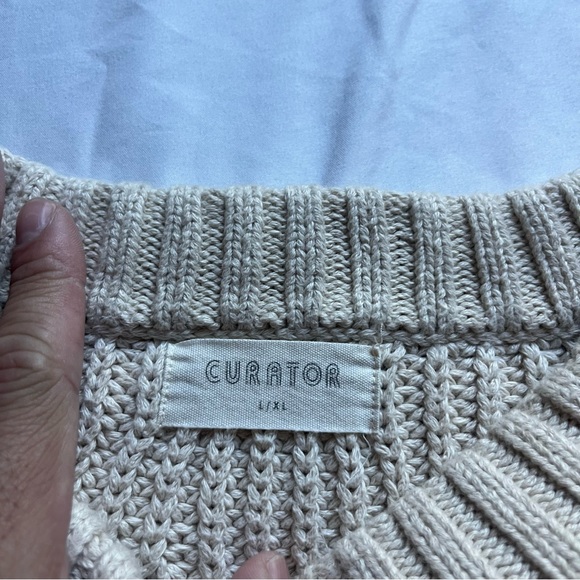 CURATOR SF oversized cream chunky knit crew neck raglan pullover sweater - Picture 4 of 5